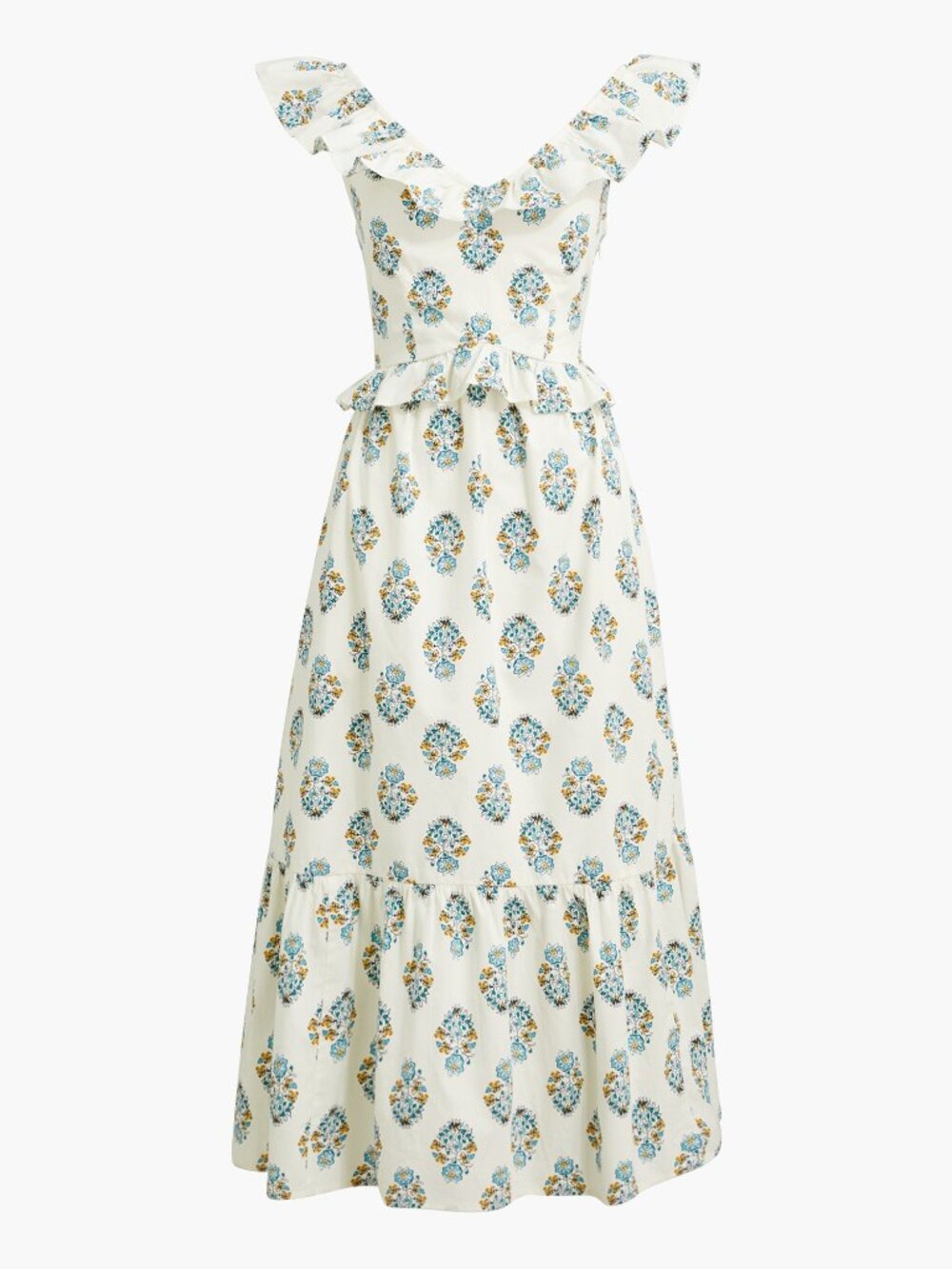 NWT J. Crew Size 8 Blue White Tiered Ruffle Accent Midi Dress NEW